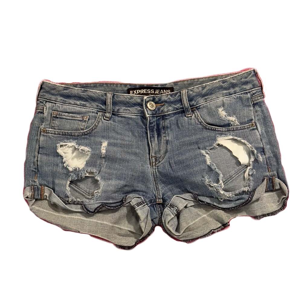 Express Jeans Distressed Ripped Denim Shorts Women's Blue